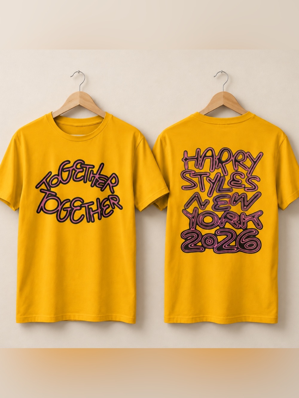 Harry Styles New York 2026 Together Bubble Letters Vintage Yellow T-Shirt